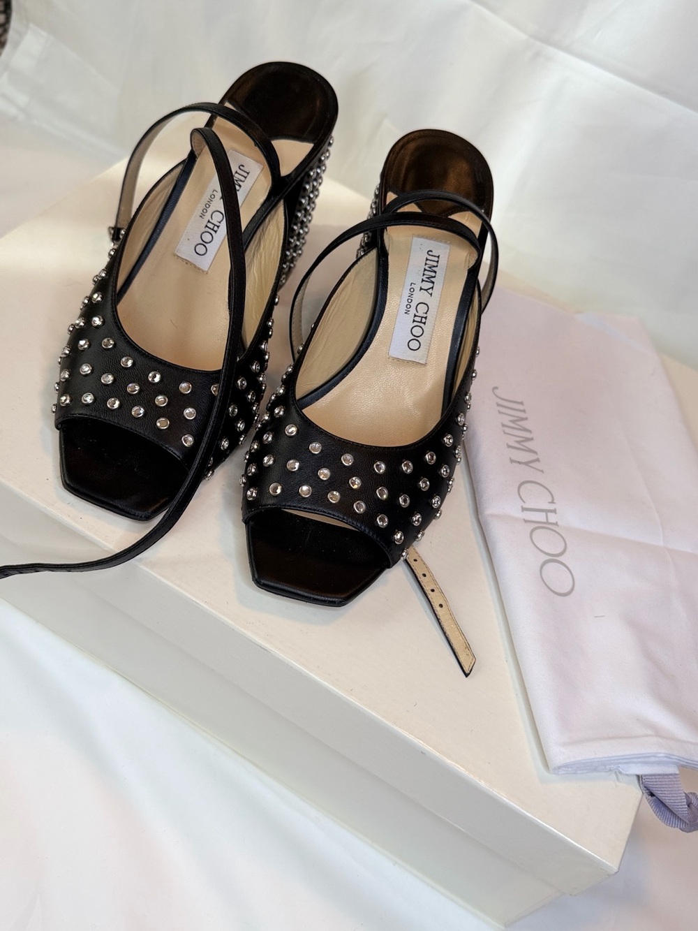 Jimmy Choo Black Leather Studded Slingback Heels - Picture 2 of 8